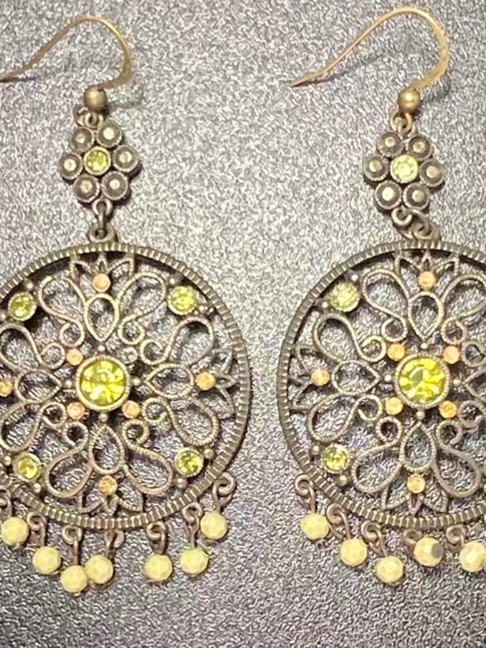 Antiqued Bronze Toned Filligree Bohemian Style Circle Dangling Beads Earrings